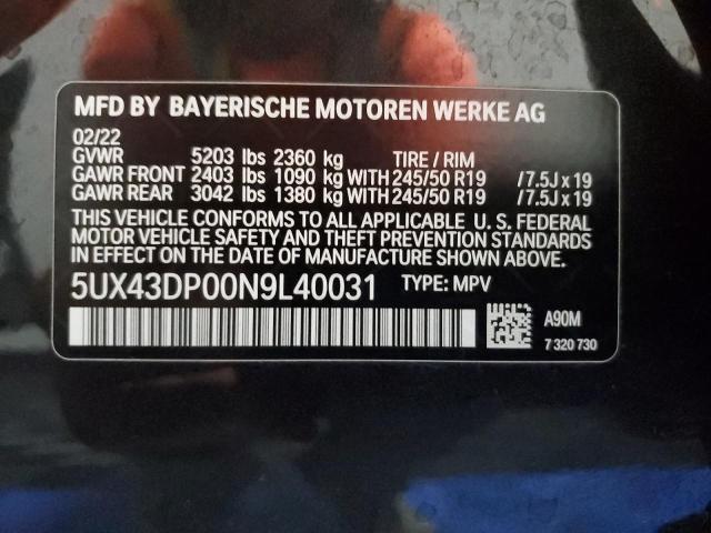5UX43DP00N9L40031 - 2022 BMW X3 SDRIVE30I CHARCOAL photo 13