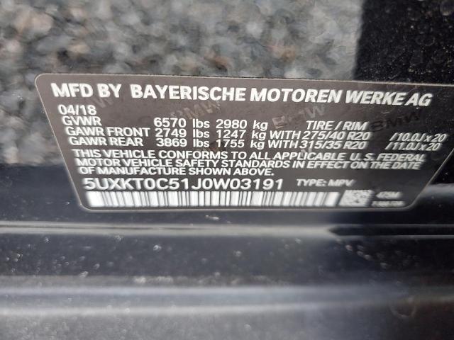 5UXKT0C51J0W03191 - 2018 BMW X5 XDR40E BLACK photo 13