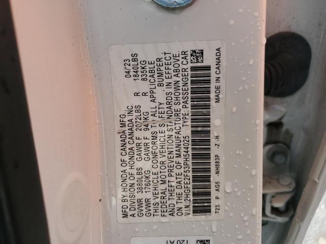 2HGFE2F53PH544025 - 2023 HONDA CIVIC SPORT WHITE photo 12
