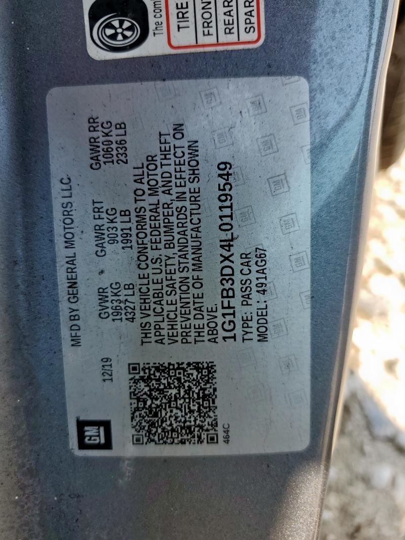 1G1FB3DX4L0119549 - 2020 CHEVROLET CAMARO LS GRAY photo 13