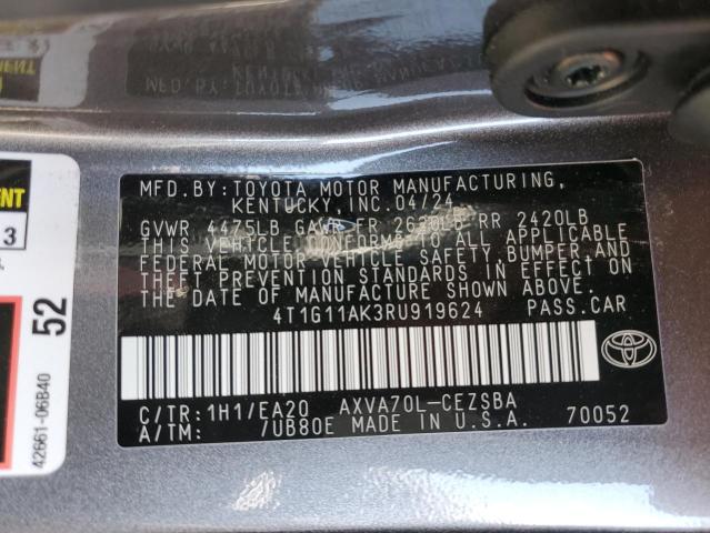 4T1G11AK3RU919624 - 2024 TOYOTA CAMRY SE NIGHT SHADE GRAY photo 12
