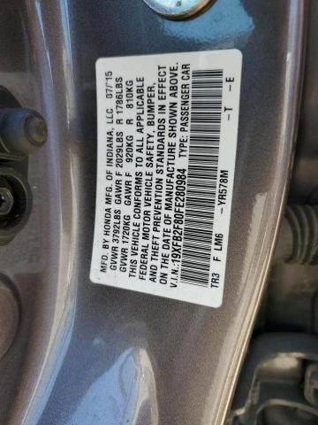 19XFB2F80FE280984 - 2015 HONDA CIVIC EX CHARCOAL photo 12