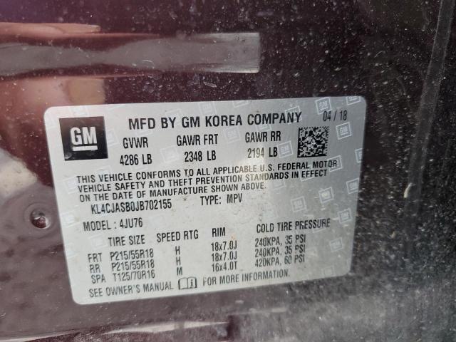 KL4CJASB0JB702155 - 2018 BUICK ENCORE PREFERRED Բորդո լուսանկար 13