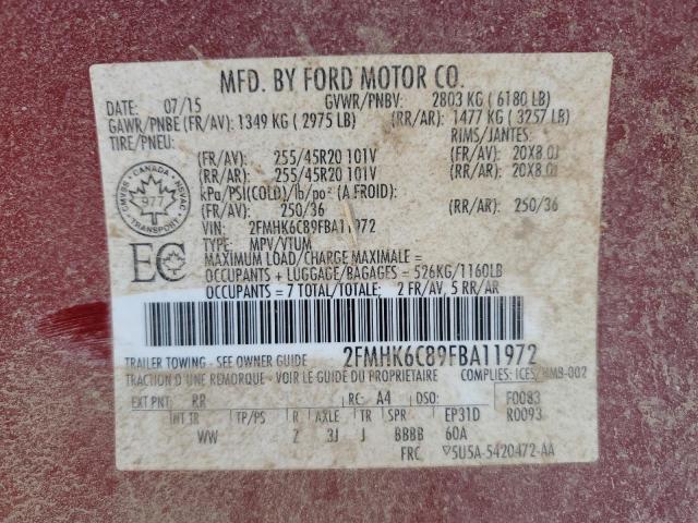 2FMHK6C89FBA11972 - 2015 FORD FLEX SEL RED photo 13