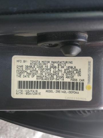 5YFBU4EE3DP164718 - 2013 TOYOTA COROLLA BASE GRAY photo 12