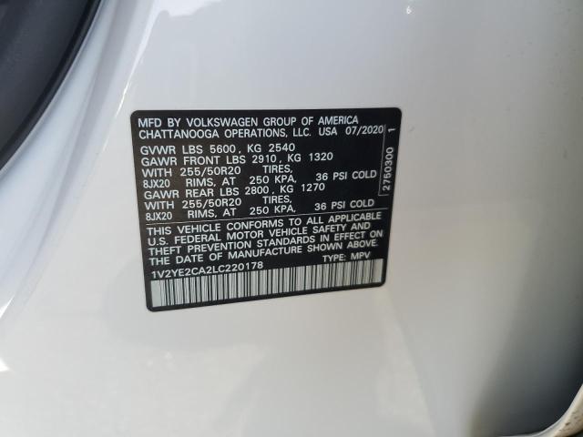 1V2YE2CA2LC220178 - 2020 VOLKSWAGEN ATLAS CROS SE თეთრი ფოტო 12