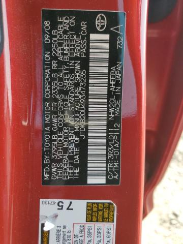 JTDKB20U493473235 - 2009 TOYOTA PRIUS RED photo 12