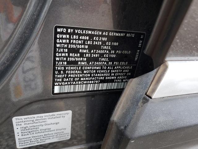 WVGAV7AX8CW098797 - 2012 VOLKSWAGEN TIGUAN S CHARCOAL photo 13