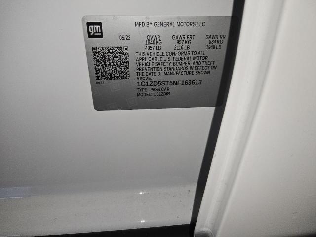 1G1ZD5ST5NF163613 - 2022 CHEVROLET MALIBU LT WHITE photo 12
