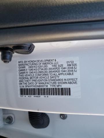 5FNYF7H53NB000738 - 2022 HONDA PASSPORT EXL თეთრი ფოტო 14