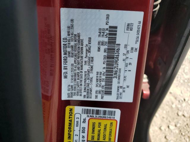 3LN6L2LU9GR634618 - 2016 LINCOLN MKZ HYBRID Կարմիր լուսանկար 12