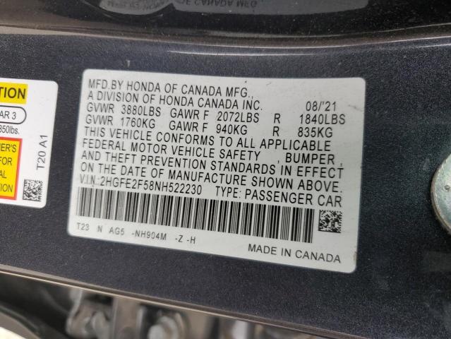 2HGFE2F58NH522230 - 2022 HONDA CIVIC SPORT Graphit Foto 12