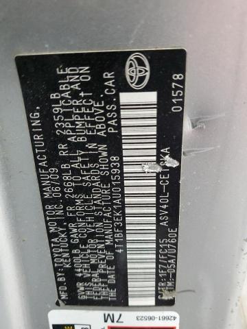 4T1BF3EK1AU015938 - 2010 TOYOTA CAMRY BASE ვერცხლისფერი ფოტო 12