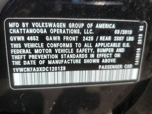 1VWCN7A3XDC120129 - 2013 VOLKSWAGEN PASSAT SEL შავი ფოტო 12