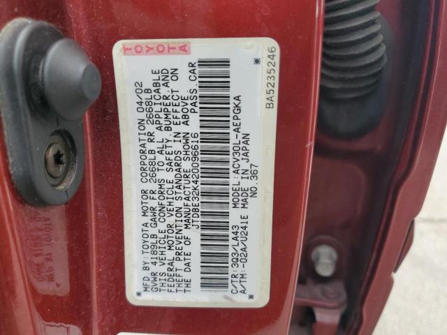 JTDBE32K420096616 - 2002 TOYOTA CAMRY LE BURGUNDY photo 12