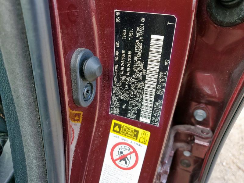 5TDKZRFH8JS272486 - 2018 TOYOTA HIGHLANDER SE 勃艮第红 照片 13