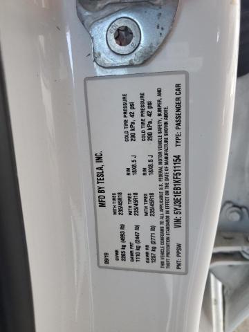5YJ3E1EB1KF511154 - 2019 TESLA MODEL 3 WHITE photo 13