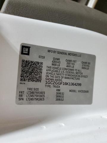 1GCZGGF16K1364299 - 2019 CHEVROLET EXPRESS G3 თეთრი ფოტო 12