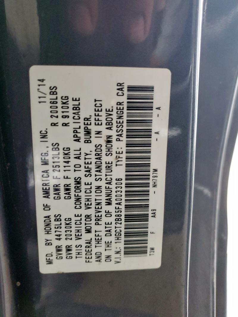 1HGCT2B85FA003306 - 2015 HONDA ACCORD EXL GRAY photo 12