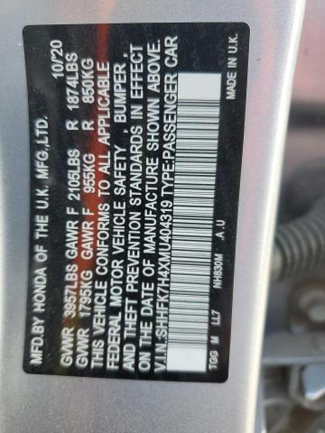 SHHFK7H4XMU404319 - 2021 HONDA CIVIC SPORT SILVER photo 12