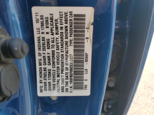 19XFB2F89CE312827 - 2012 HONDA CIVIC EX BLUE photo 12