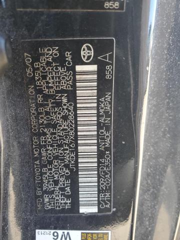 JTKDE167X80228640 - 2008 TOYOTA SCION TC შავი ფოტო 12