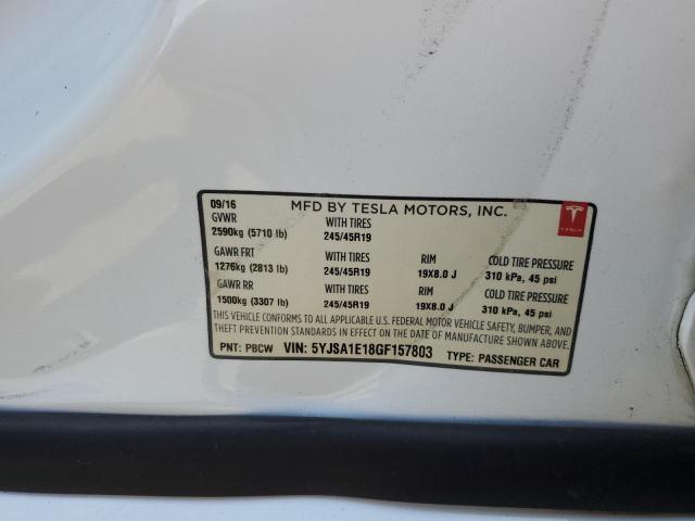 5YJSA1E18GF157803 - 2016 TESLA MODEL S 白色 照片 12