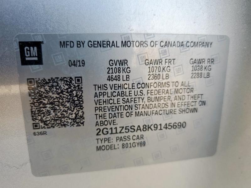 2G11Z5SA8K9145690 - 2019 CHEVROLET IMPALA LT ვერცხლისფერი ფოტო 12