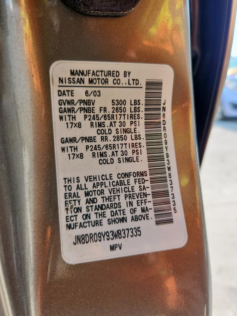 JN8DR09Y93W837335 - 2003 NISSAN PATHFINDER LE TAN photo 12
