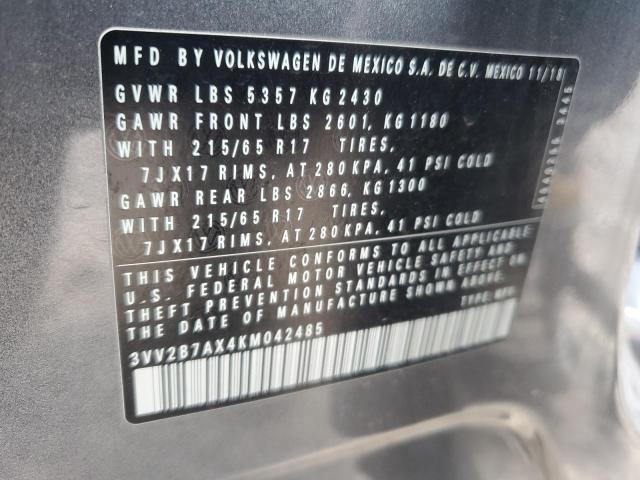 3VV2B7AX4KM042485 - 2019 VOLKSWAGEN TIGUAN SE GRAY photo 13