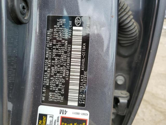 4T4BF3EK8BR157663 - 2011 TOYOTA CAMRY BASE GRAY photo 12