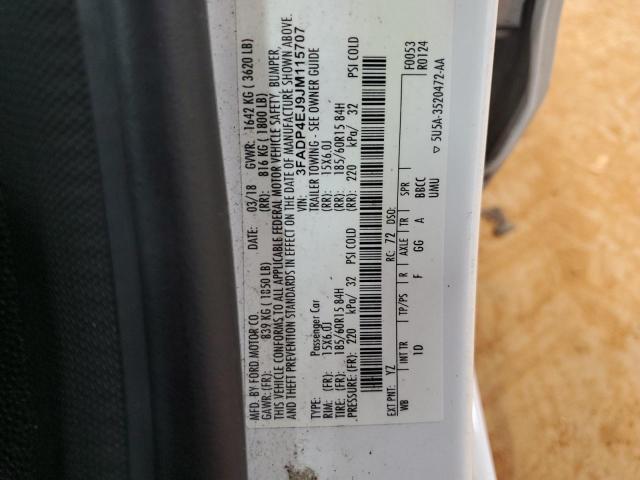 3FADP4EJ9JM115707 - 2018 FORD FIESTA SE WHITE photo 12