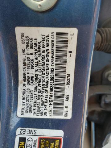 1HGFA16836L095883 - 2006 HONDA CIVIC EX BLUE photo 12