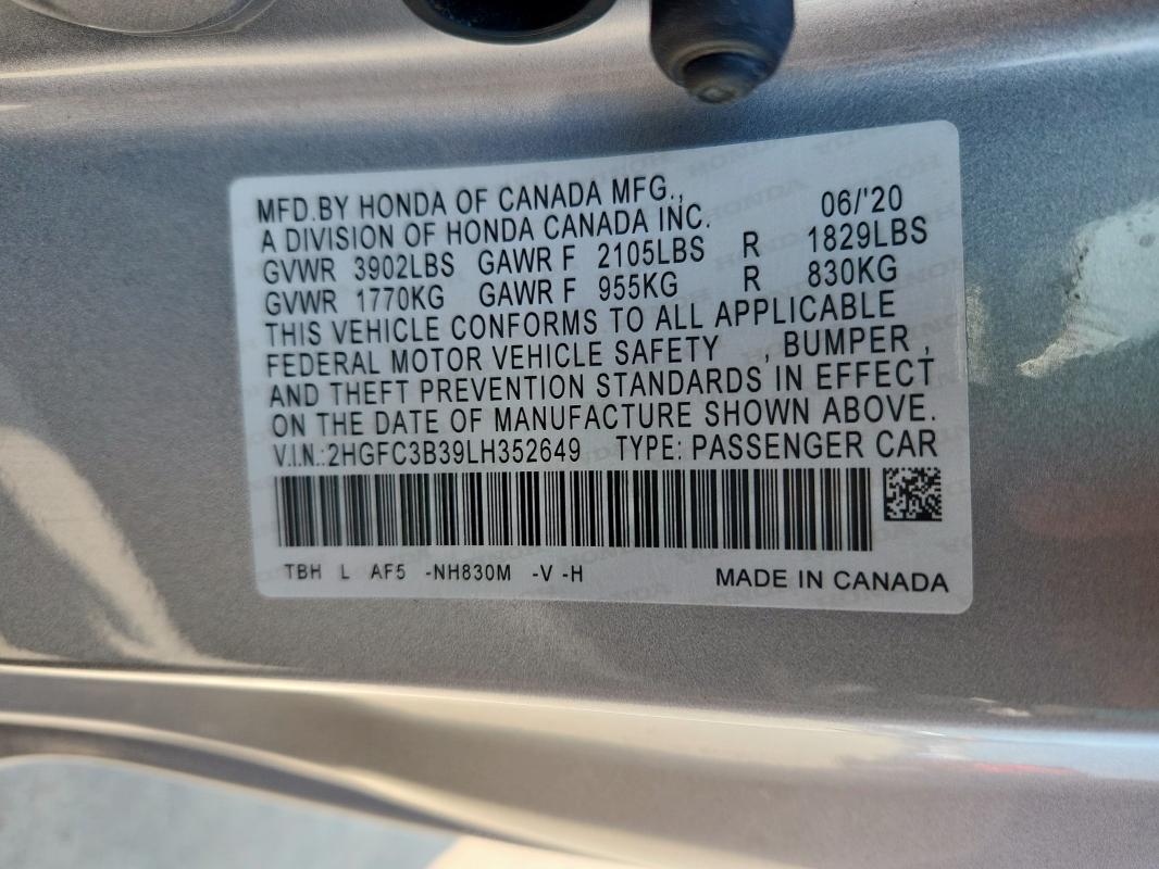 2HGFC3B39LH352649 - 2020 HONDA CIVIC EX SILVER photo 13