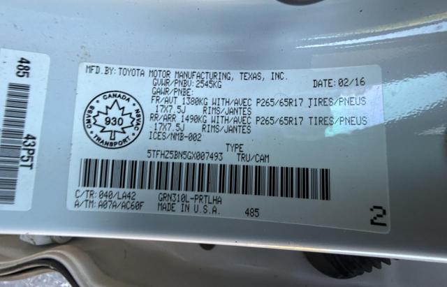 5TFHZ5BN5GX007493 - 2016 TOYT TACOMA DOUBLE CAB WHITE photo 10