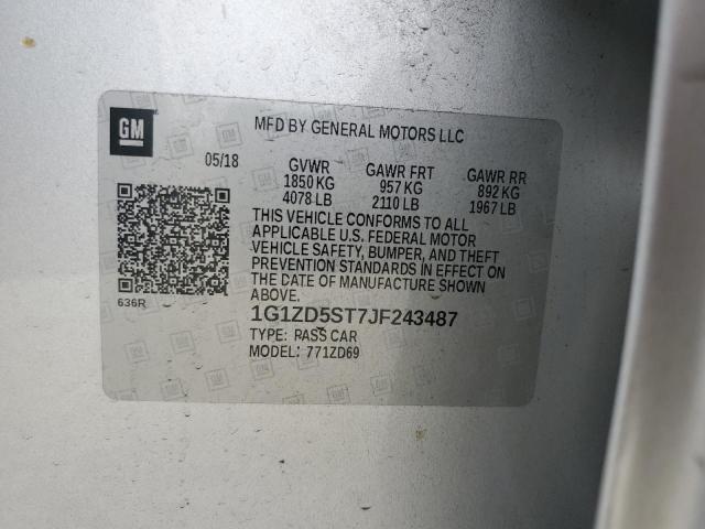 1G1ZD5ST7JF243487 - 2018 CHEVROLET MALIBU LT SILVER photo 12