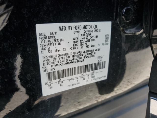 1FMSK8DH8MGB56622 - 2021 FORD EXPLORER XLT BLACK photo 12