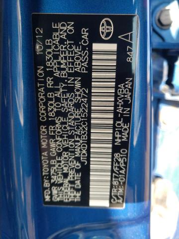 JTDKDTB32C1522472 - 2012 TOYOTA PRIUS C ლურჯი ფოტო 12