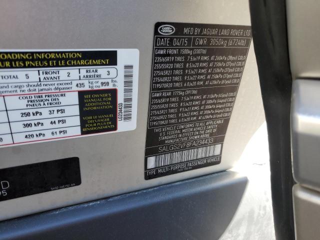 SALGS2VF8FA234433 - 2015 LAND ROVER RANGE ROVE HSE SILVER photo 12