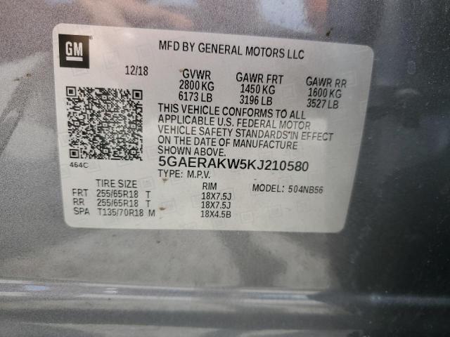 5GAERAKW5KJ210580 - 2019 BUICK ENCLAVE GRAY photo 14