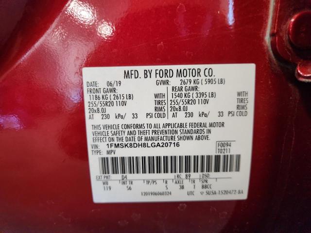 1FMSK8DH8LGA20716 - 2020 FORD EXPLORER XLT 红色 照片 14