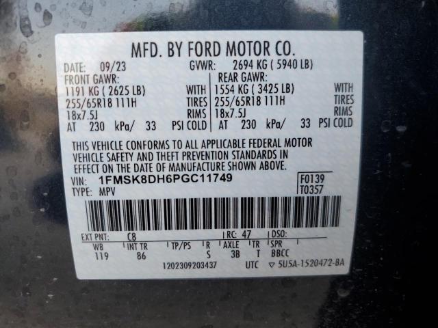 1FMSK8DH6PGC11749 - 2023 FORD EXPLORER XLT GRAY photo 13