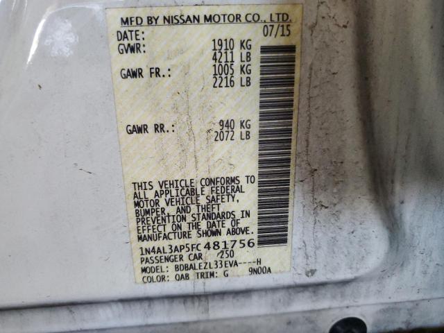 1N4AL3AP5FC481756 - 2015 NISSAN ALTIMA 2.5 WHITE photo 12