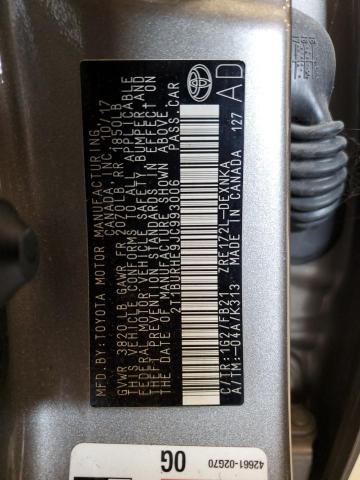 2T1BURHE9JC993006 - 2018 TOYOTA COROLLA L 灰色 照片 12