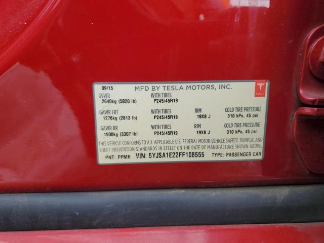 5YJSA1E22FF108555 - 2015 TESLA MODEL S 红色 照片 13