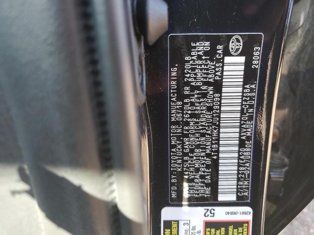 4T1B11HK7JU129098 - 2018 TOYOTA CAMRY L შავი ფოტო 12