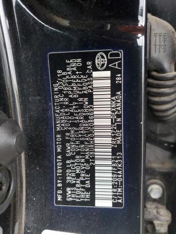 2T1BURHE0JC086693 - 2018 TOYOTA COROLLA L BLACK photo 12