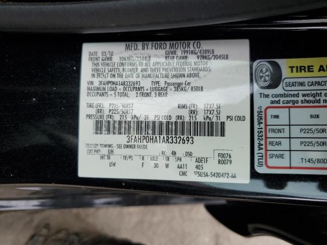 3FAHP0HA1AR332693 - 2010 FORD FUSION SE أسود صورة 12