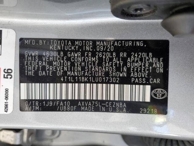 4T1L11BK1LU017302 - 2020 TOYOTA CAMRY LE SILVER photo 12