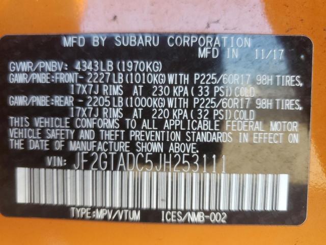 JF2GTADC5JH253111 - 2018 SUBARU CROSSTREK PREMIUM ნარინჯისფერი ფოტო 13